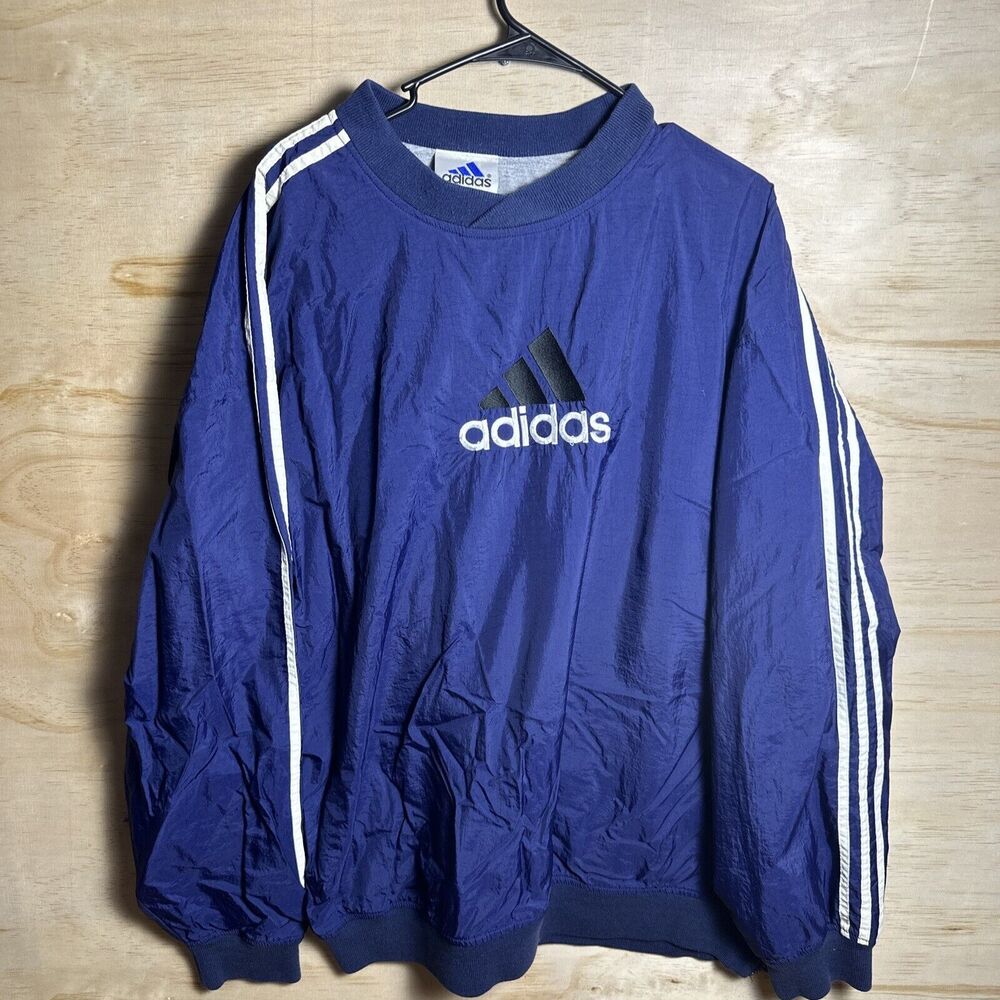 Adidas Vintage 90s Men's XL Pullover Windbreaker Jacket Navy Lined